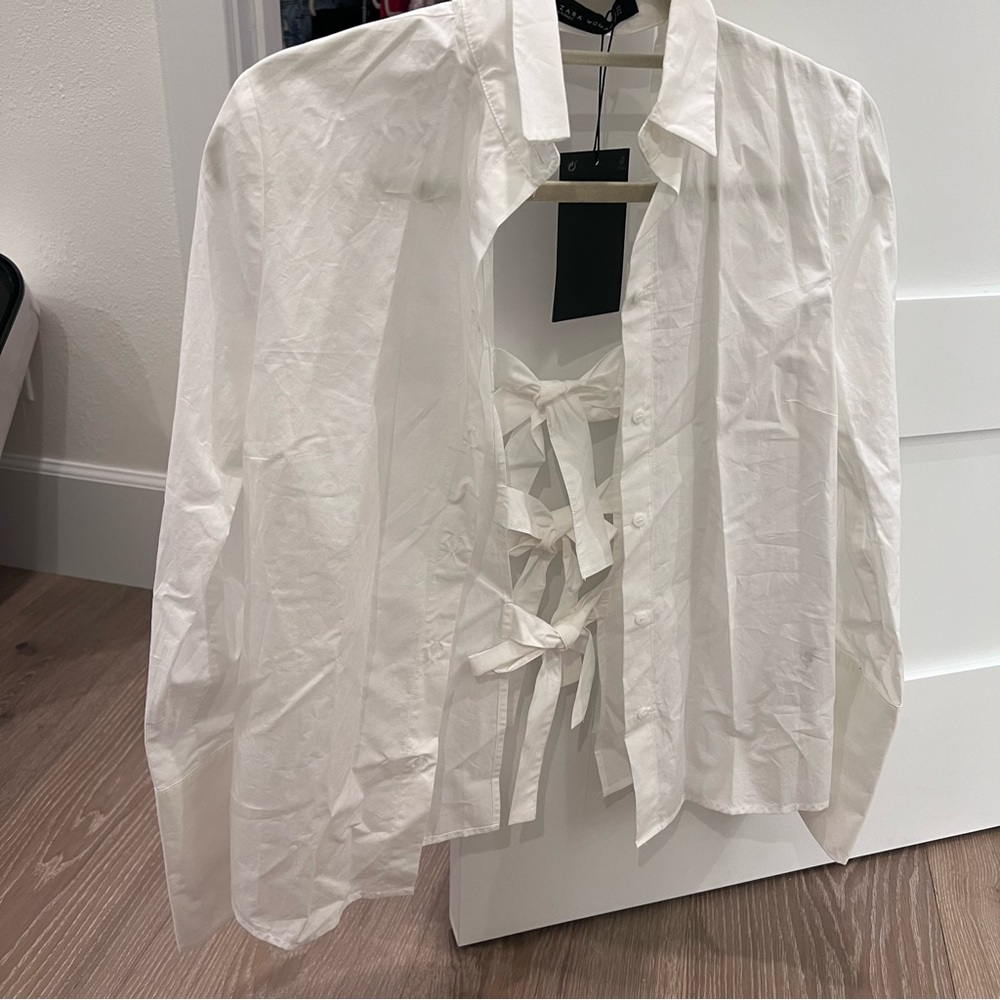 Zara White Button Up with Open Back Bows